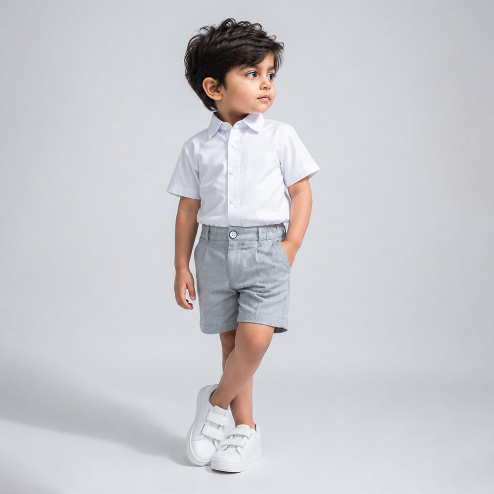 White Shirt & Grey Shorts 2 Pcs Smart Casual Set for Boys