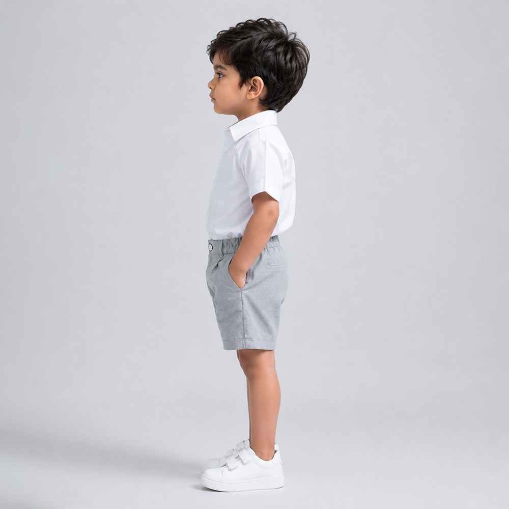 White Shirt & Grey Shorts 2 Pcs Smart Casual Set for Boys