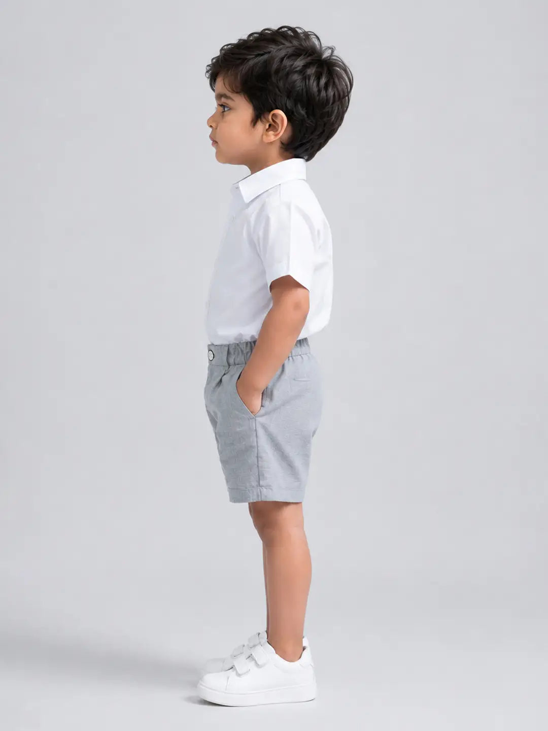 White Shirt & Grey Shorts 2 Pcs Smart Casual Set for Boys