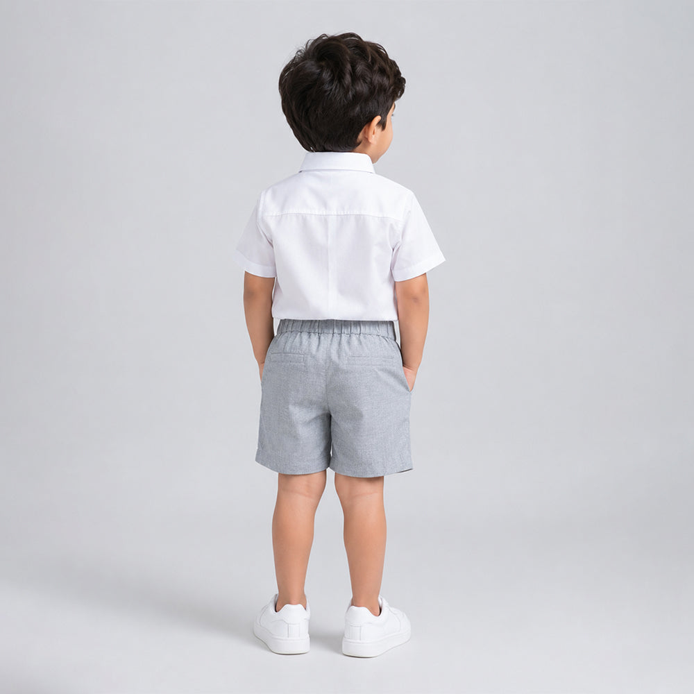 White Shirt & Grey Shorts 2 Pcs Smart Casual Set for Boys