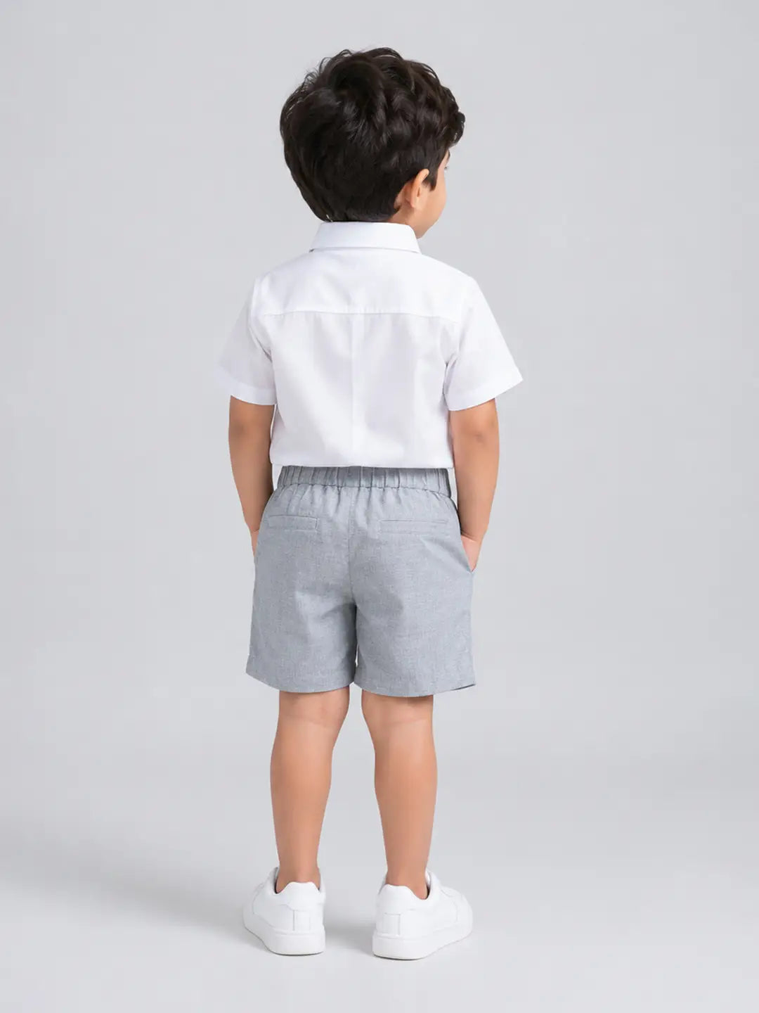 White Shirt & Grey Shorts 2 Pcs Smart Casual Set for Boys