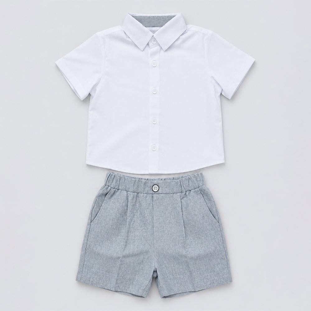 White Shirt & Grey Shorts 2 Pcs Smart Casual Set for Boys