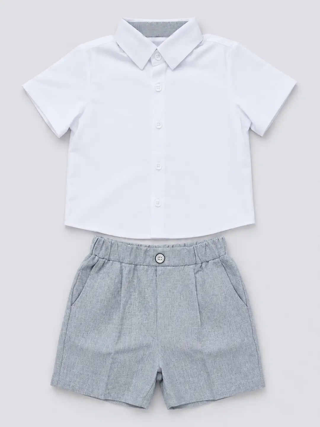 White Shirt & Grey Shorts 2 Pcs Smart Casual Set for Boys