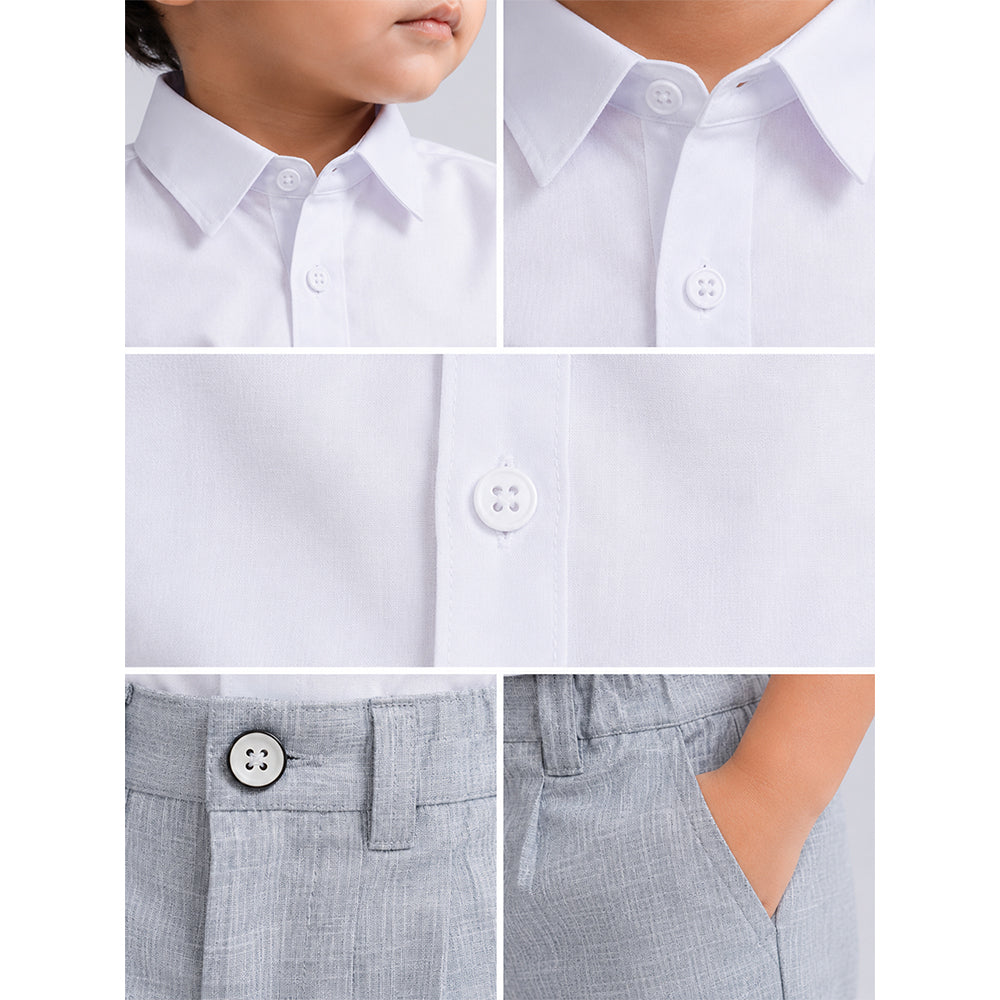White Shirt & Grey Shorts 2 Pcs Smart Casual Set for Boys