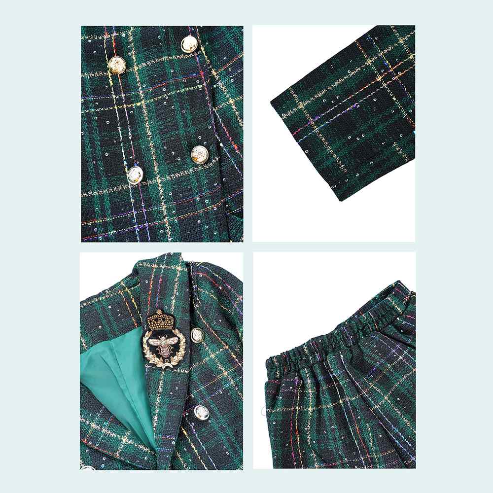 Bottle Green Scottish Style Tweed 2 pcs, Jacket and Shorts Winterwear set for Girls.