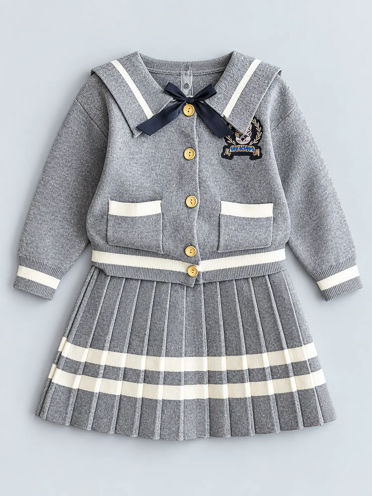 Grey Crest 2 pcs, Skirt and Top Winterwear for Girls.