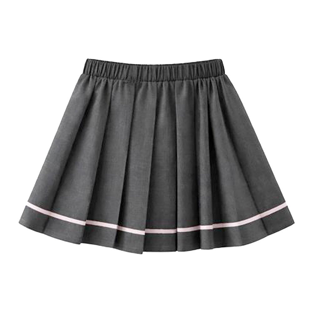 3D Flowers-Bows Grey Cardigan and Pleated Skirt Winterwear 2Pcs set for Girls
