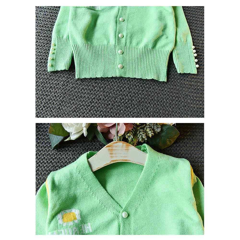 Mint Green V neck style 2 pcs, Skirt and Top Winterwear set for Girls.