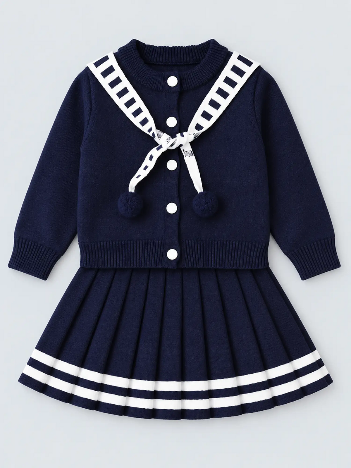Navy Cardigan & Skirt with Muffler, Winterwear 2Pcs set for Girls
