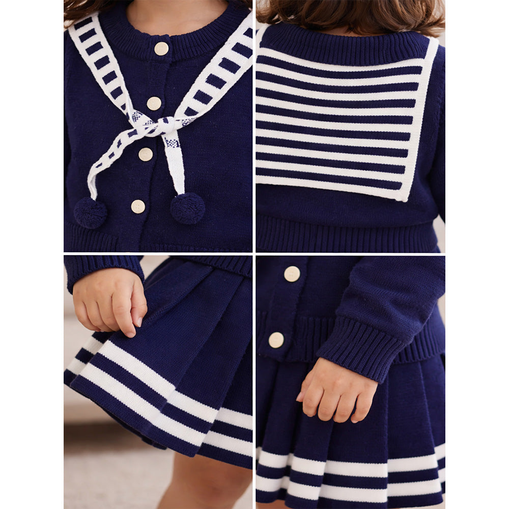 Navy Cardigan & Skirt with Muffler, Winterwear 2Pcs set for Girls