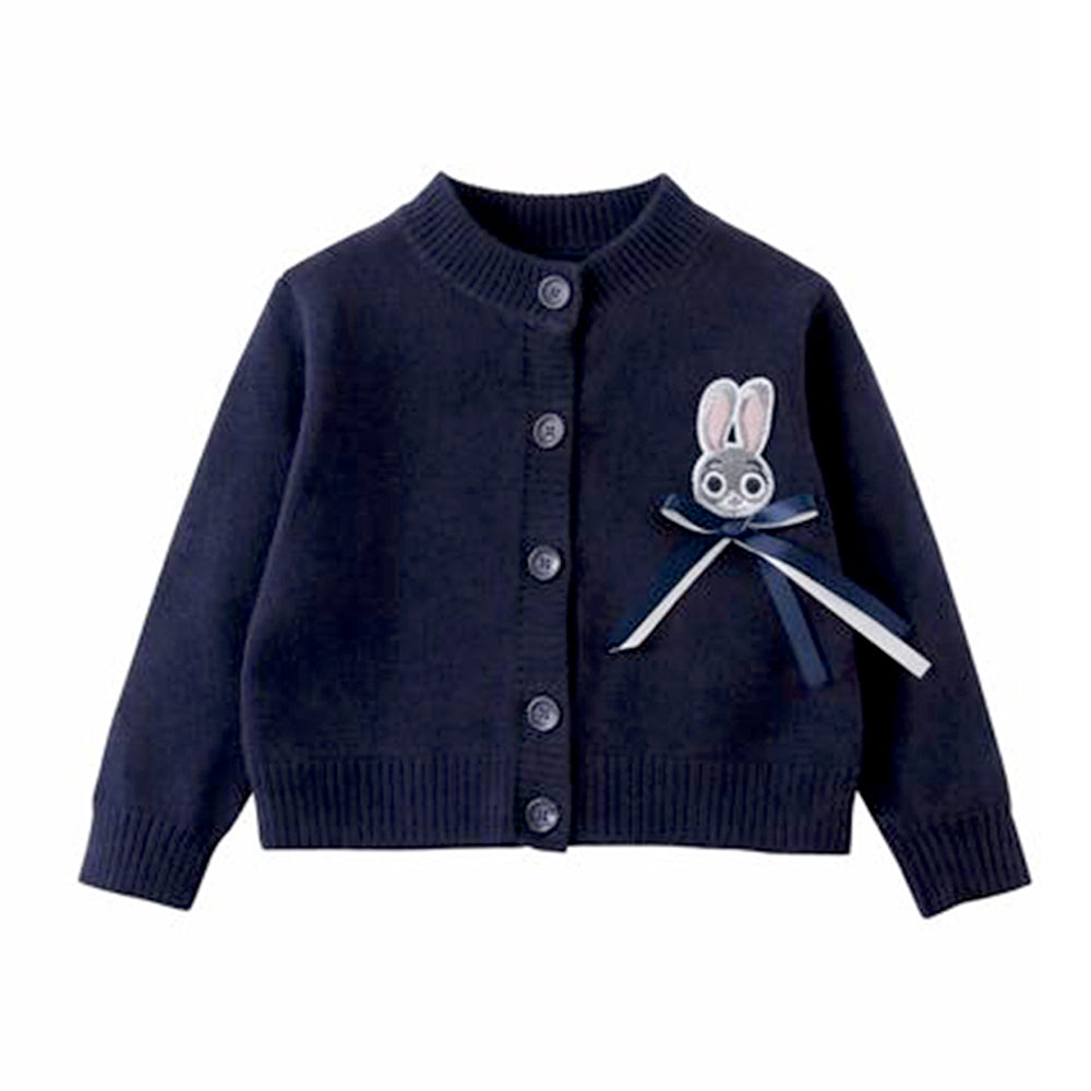 Navy Bunny Cardigan & Checked Skirt, Winterwear 2Pcs set for Girls