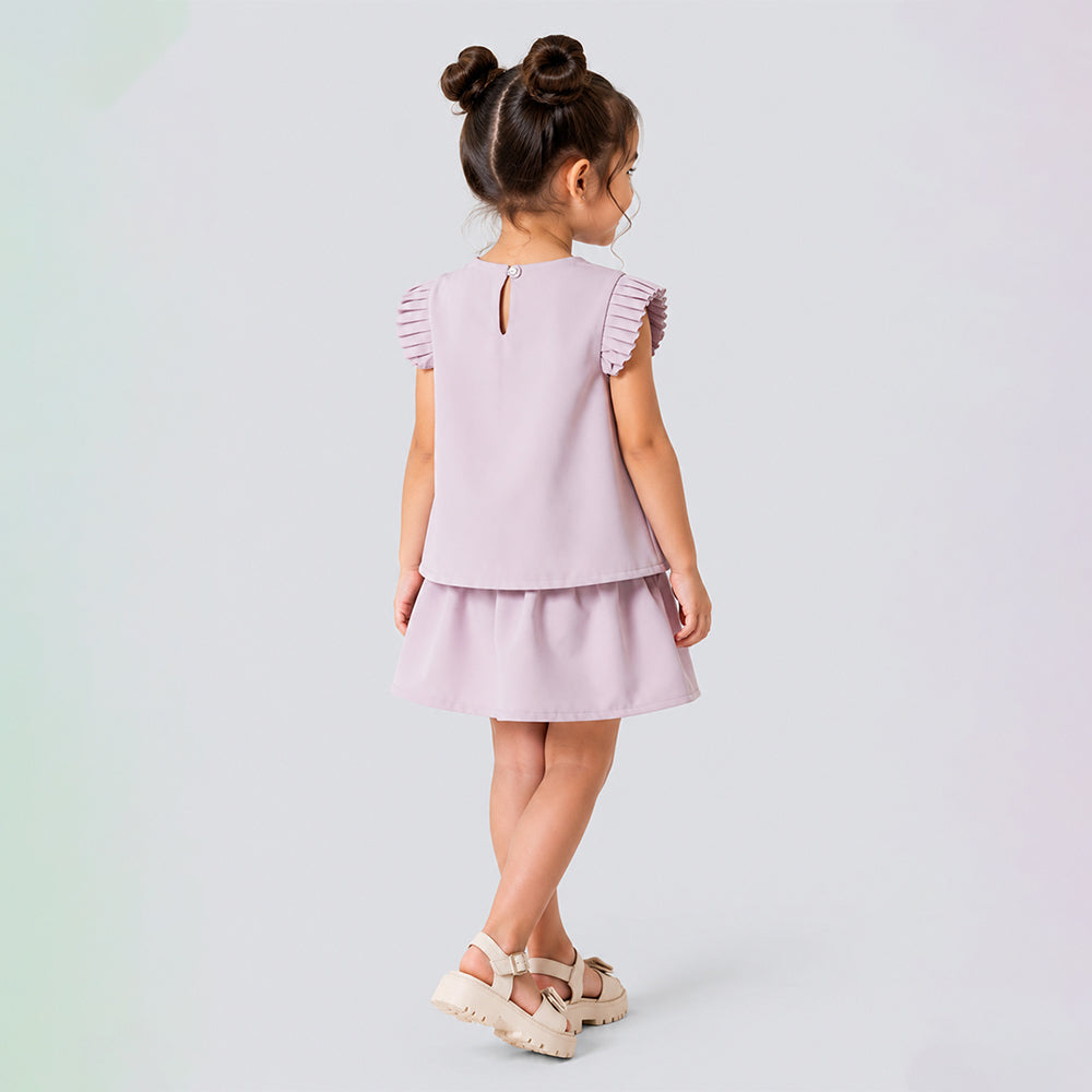 Peach 3D Floral Top & Skirt Partywear 2 Pcs Set for Girls