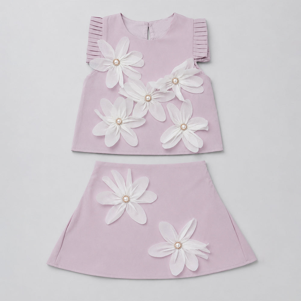 Peach 3D Floral Top & Skirt Partywear 2 Pcs Set for Girls