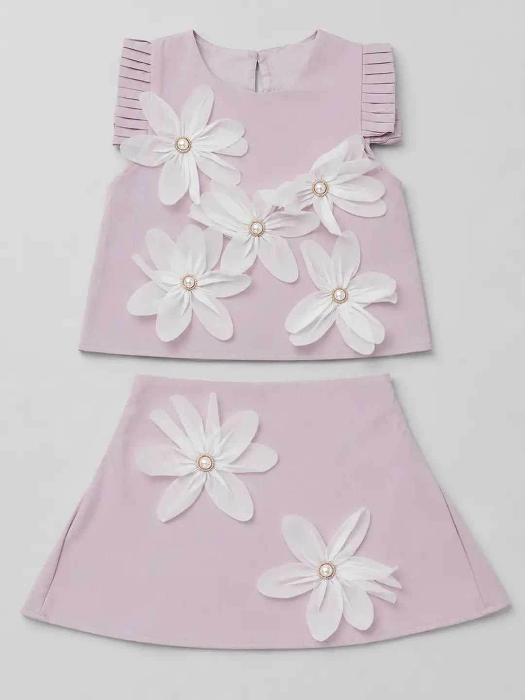 Peach 3D Floral Top & Skirt Partywear 2 Pcs Set for Girls