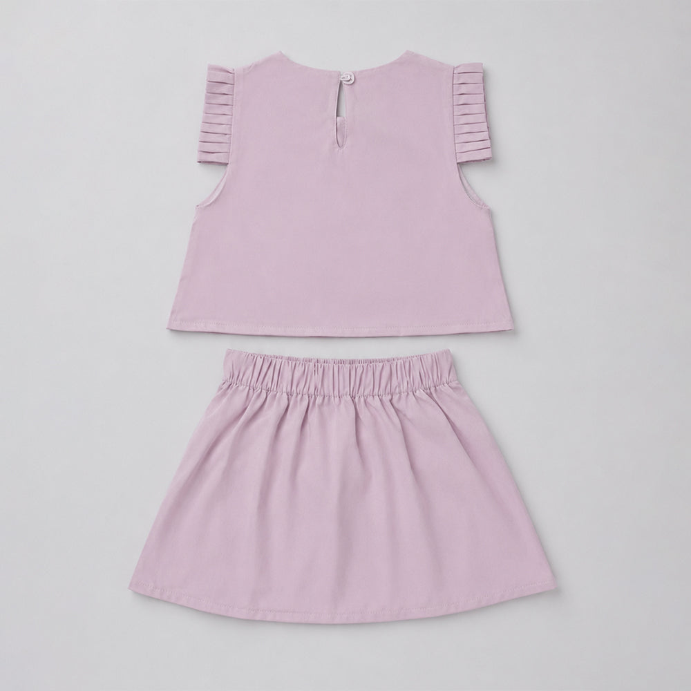 Peach 3D Floral Top & Skirt Partywear 2 Pcs Set for Girls