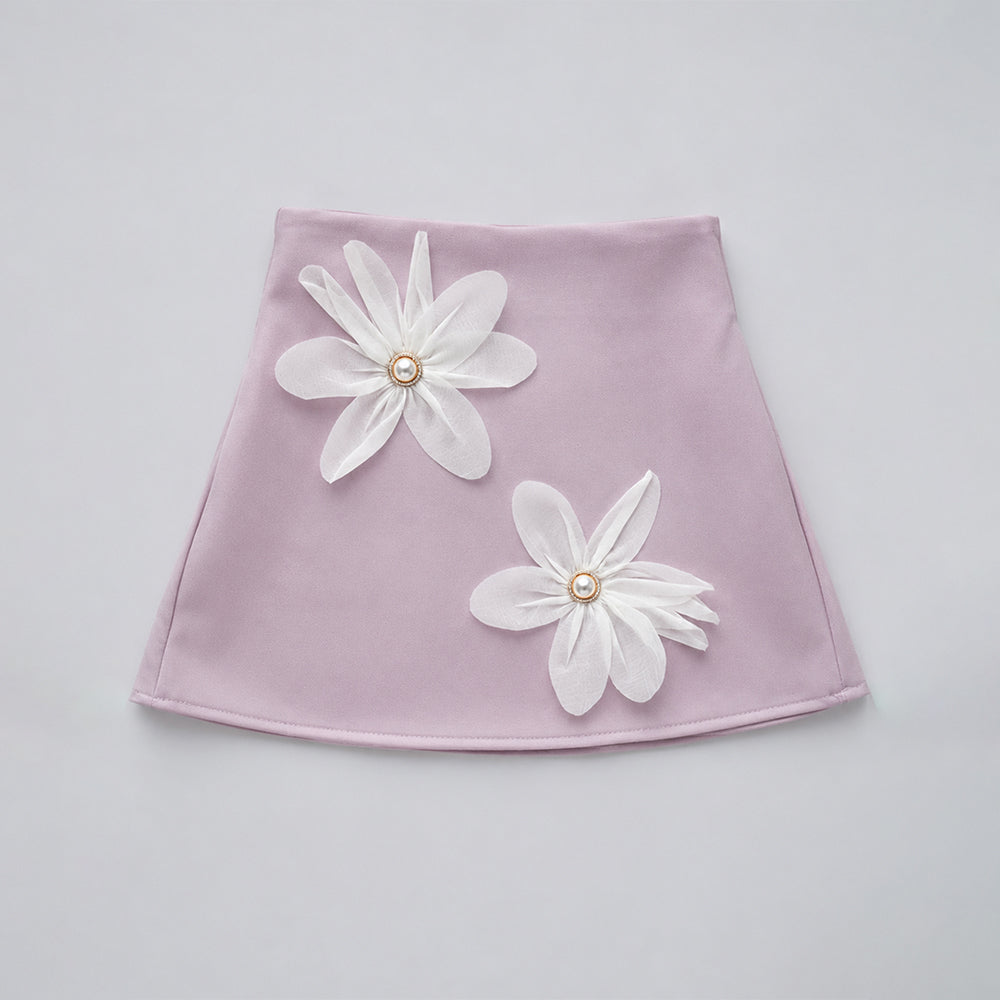 Peach 3D Floral Top & Skirt Partywear 2 Pcs Set for Girls