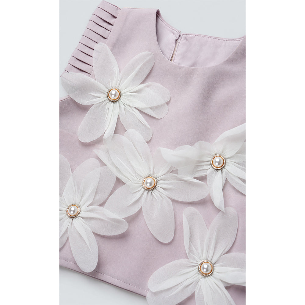 Peach 3D Floral Top & Skirt Partywear 2 Pcs Set for Girls