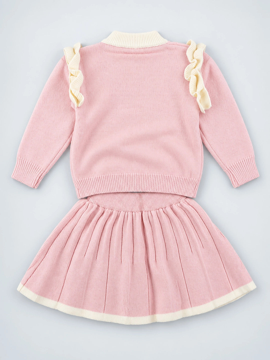 Peach Bunny Sweater & Pleated Skirt, Winterwear 2 Pcs Set for Girls