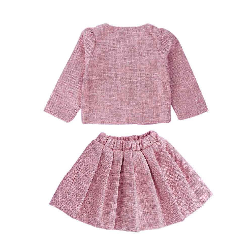 Pink Dual Bow Tweed style 2 pcs, Skirt and Top Winterwear set for Girls.