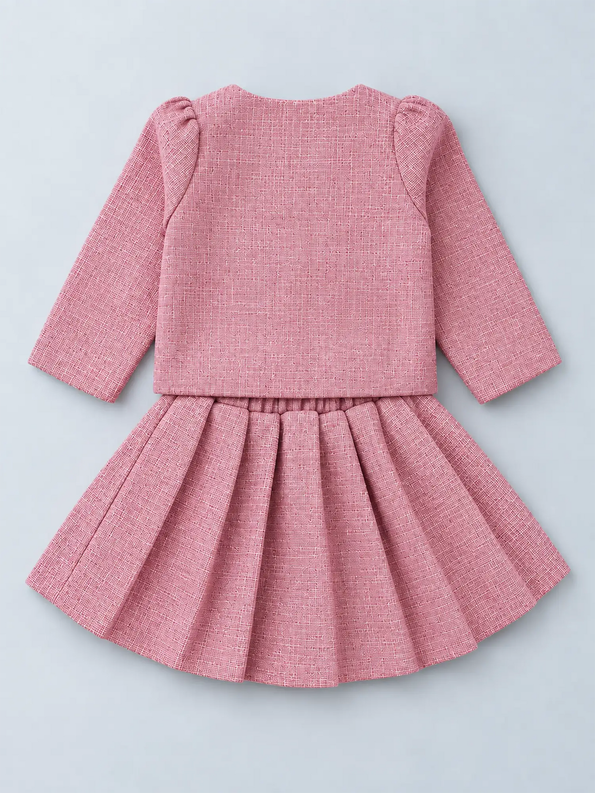Pink Dual Bow Tweed style 2 pcs, Skirt and Top Winterwear set for Girls.