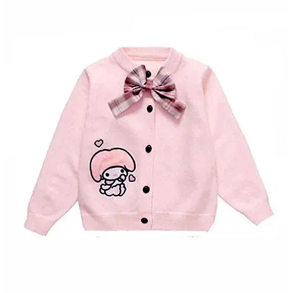 Pink Lil Bow cardigan & Checked Skirt, Winterwear, 2Pcs set for Girls