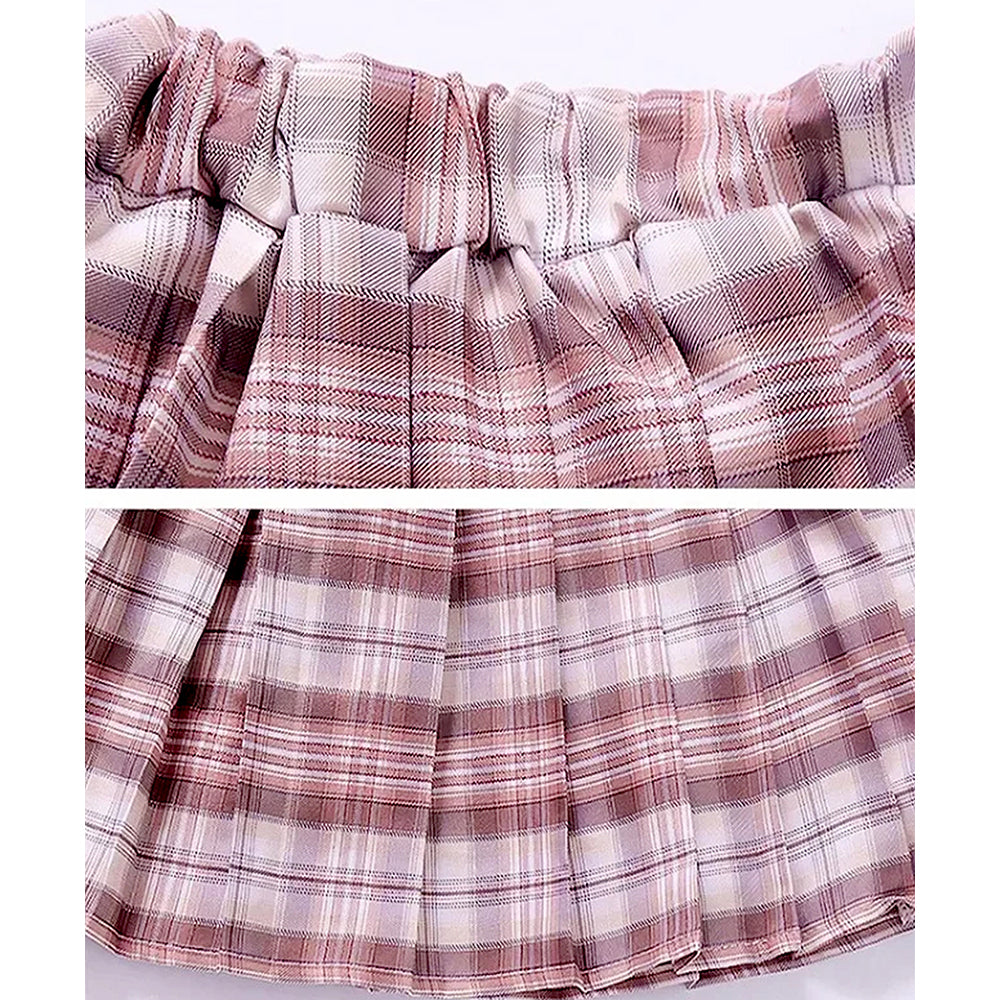 Pink Lil Bow cardigan & Checked Skirt, Winterwear, 2Pcs set for Girls