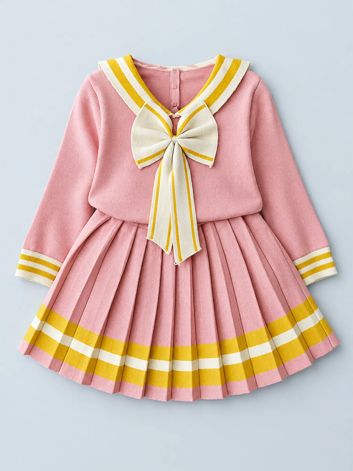 Pink & Occur Pleated Bow 2 pcs top & Skirt Winterwear set for Girls