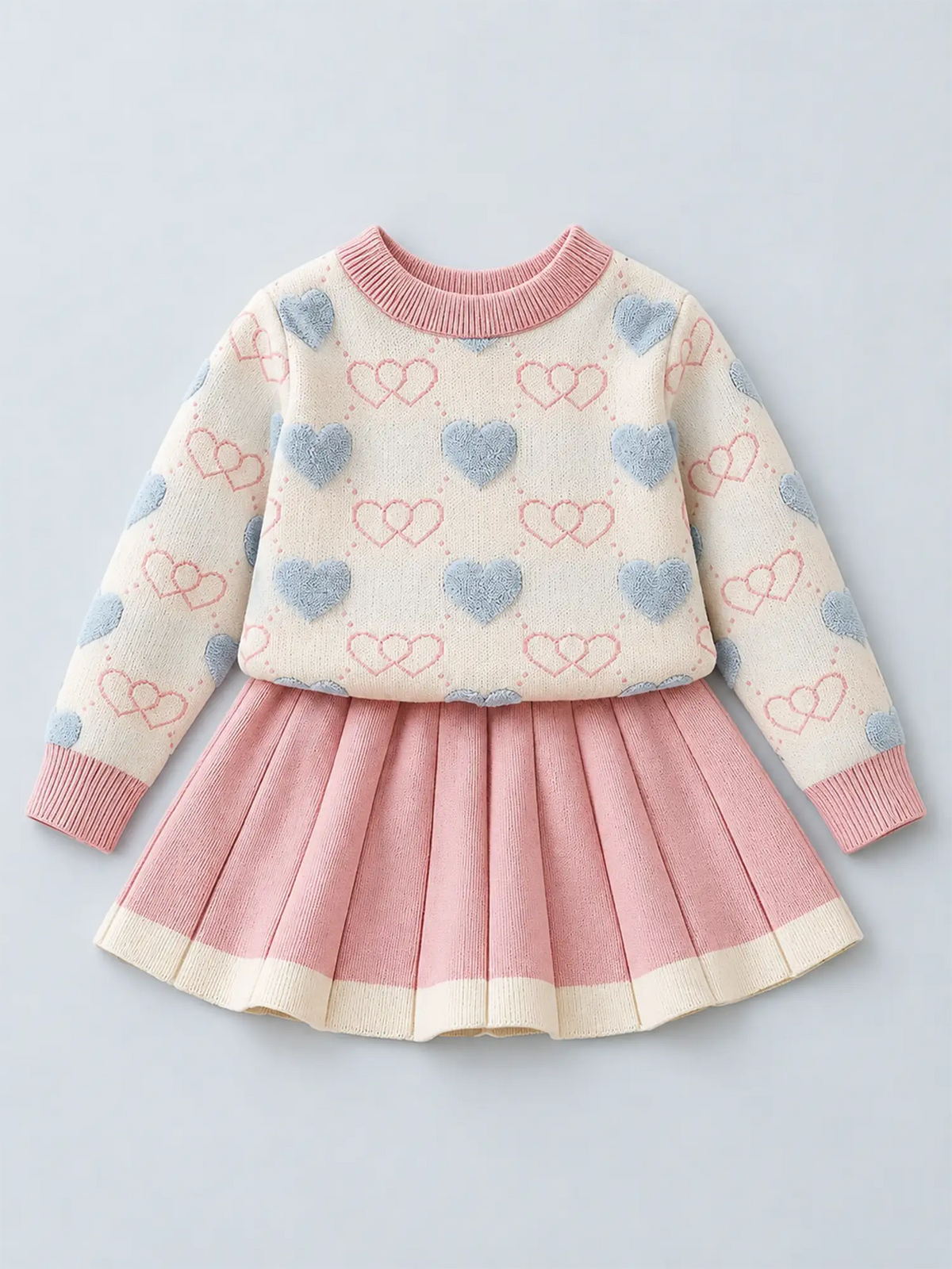 Pink & Occur Pleated Bow 2 pcs top & Skirt Winterwear set for Girls