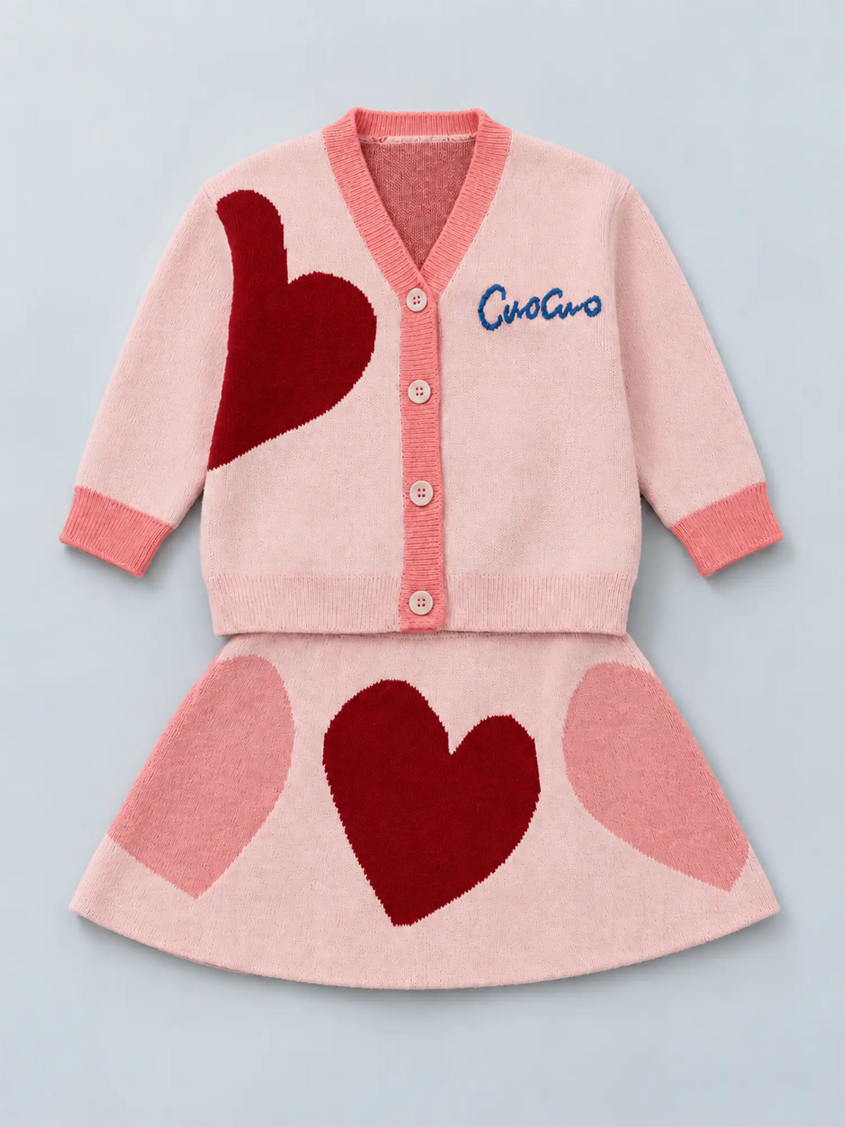 Pink & Red Heart , 2 pc Top & Skirt set for Toddlers and Kids