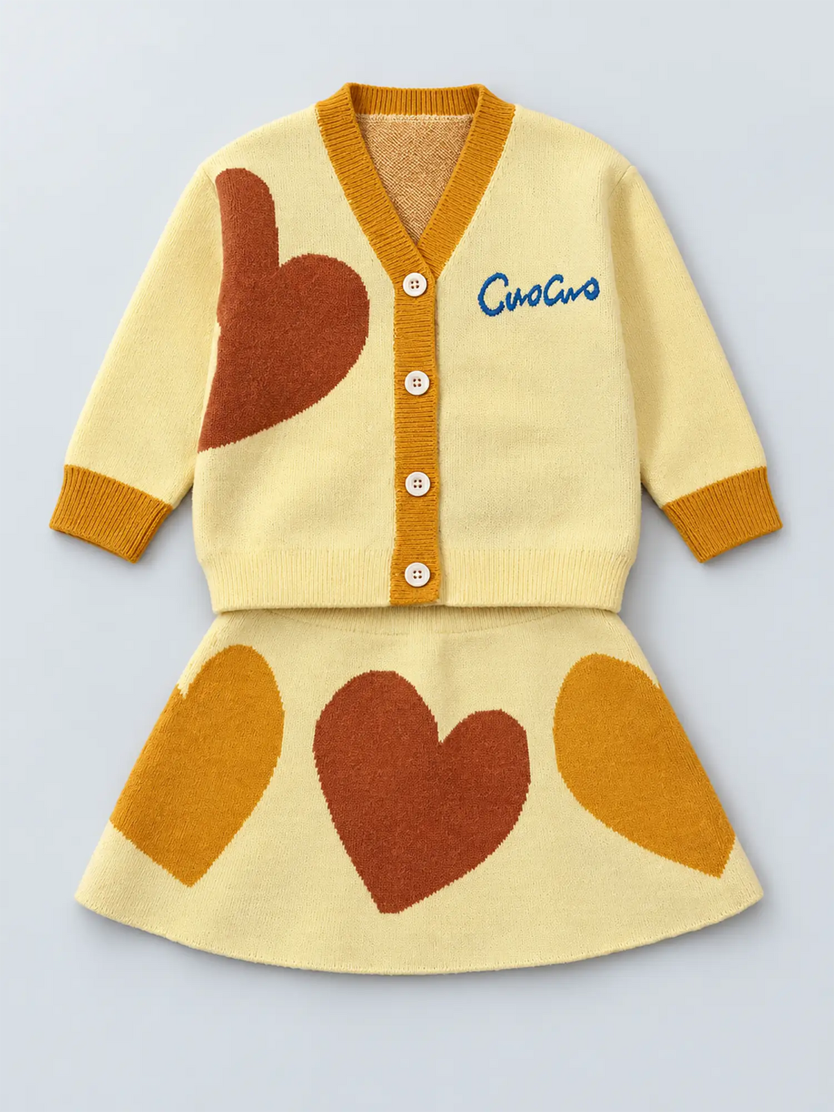 Yellow & Brown Heart , 2 pc Top & Skirt set for Toddlers and Kids