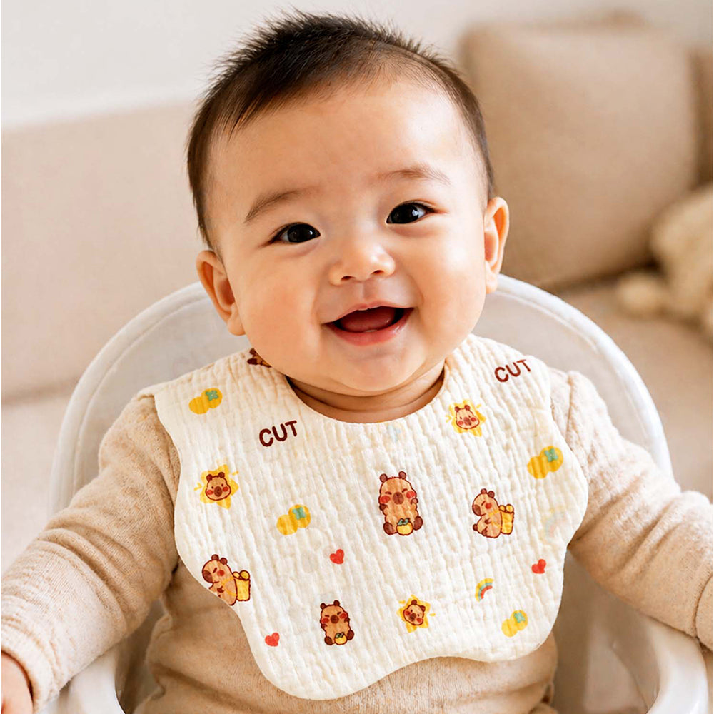 3PCS Set cream multi Print Soft Muslin Adjustable Button Closure & Wide Shoulder Size Bibs