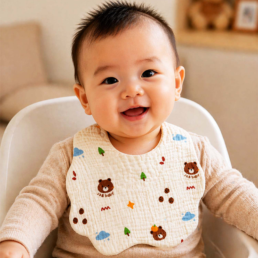 3PCS Set cream multi Print Soft Muslin Adjustable Button Closure & Wide Shoulder Size Bibs