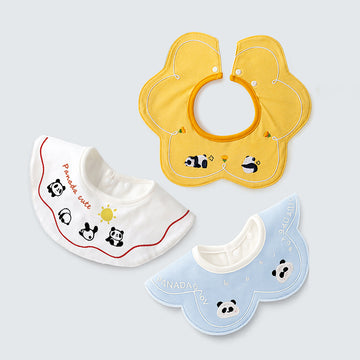 3PCS Set, Panda Print Premium Adjustable Button Closure & Wide Shoulder Size Bibs