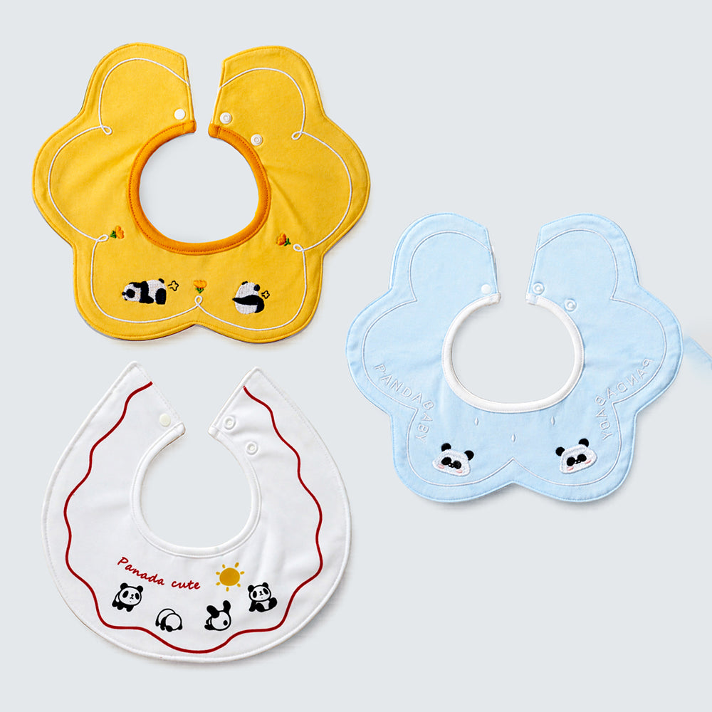 3PCS Set, Panda Print Premium Adjustable Button Closure & Wide Shoulder Size Bibs