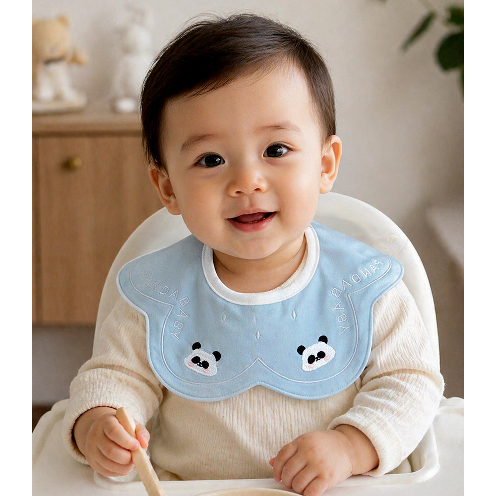 3PCS Set, Panda Print Premium Adjustable Button Closure & Wide Shoulder Size Bibs