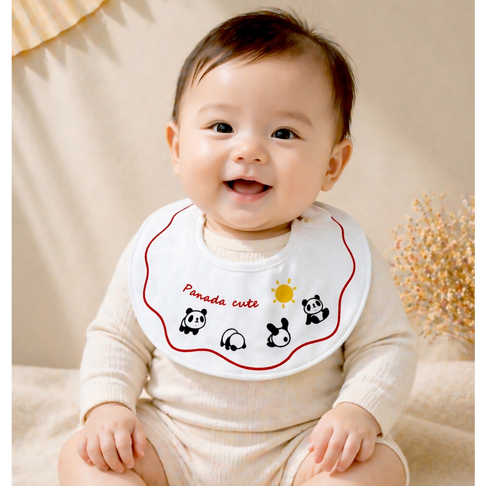 3PCS Set, Panda Print Premium Adjustable Button Closure & Wide Shoulder Size Bibs