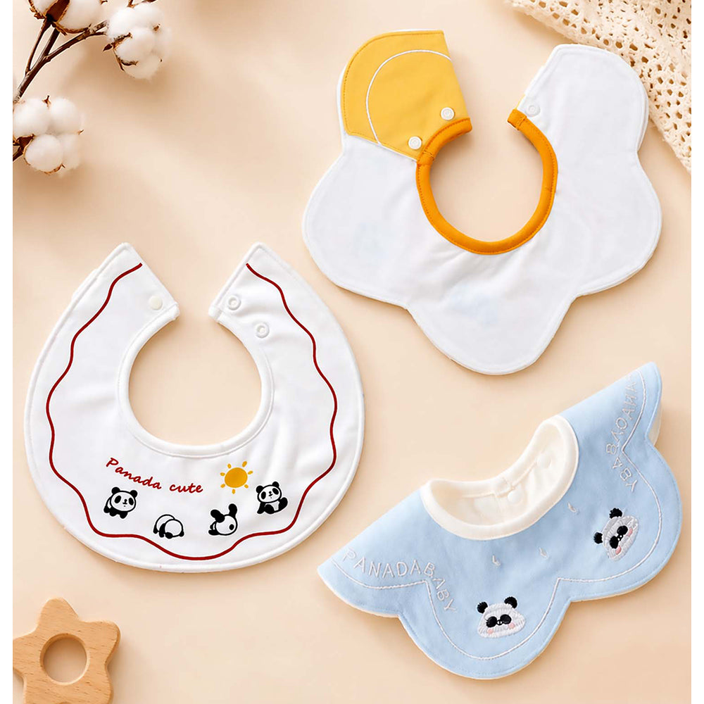 3PCS Set, Panda Print Premium Adjustable Button Closure & Wide Shoulder Size Bibs