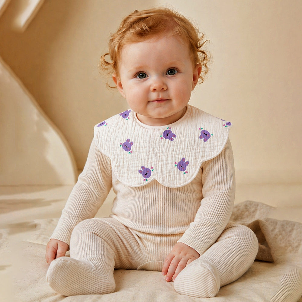 3PCS Set Pink Purple Print Soft Muslin Adjustable Button Closure & Wide Shoulder Size Bibs