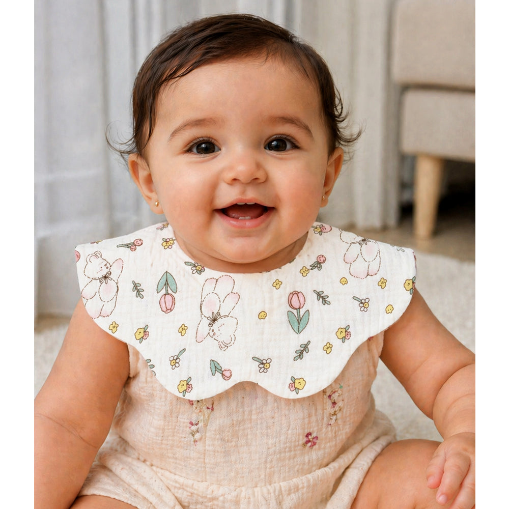 3PCS Set Pink Purple Print Soft Muslin Adjustable Button Closure & Wide Shoulder Size Bibs