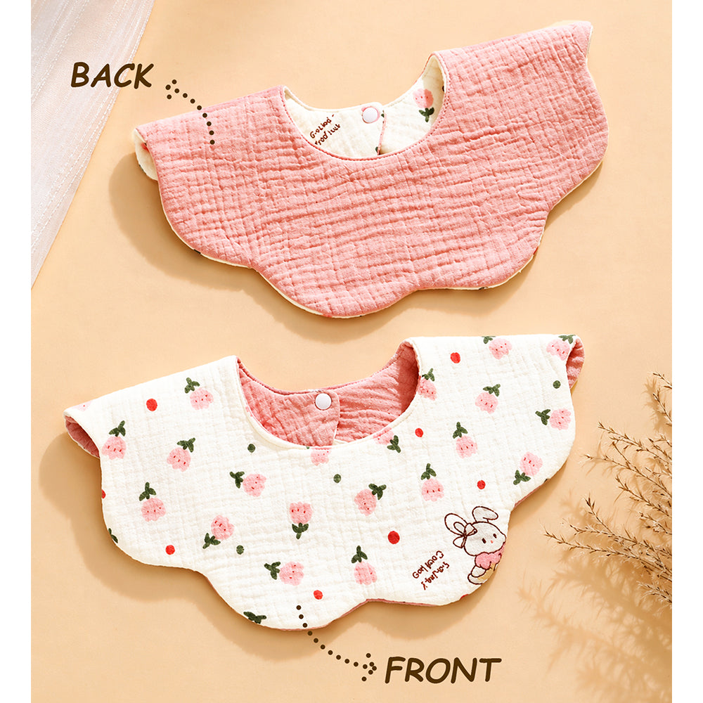 3PCS Set Pink Purple Print Soft Muslin Adjustable Button Closure & Wide Shoulder Size Bibs