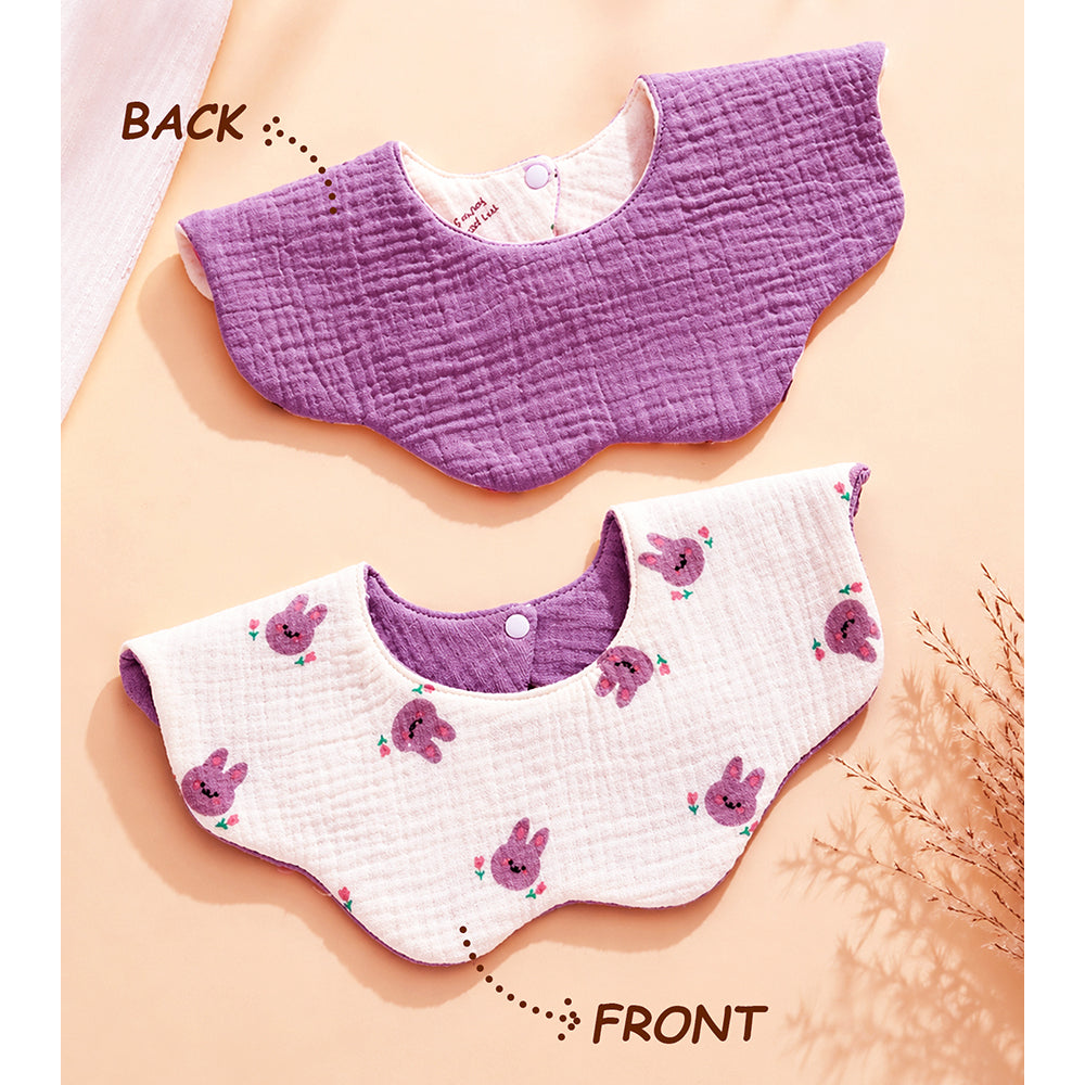 3PCS Set Pink Purple Print Soft Muslin Adjustable Button Closure & Wide Shoulder Size Bibs