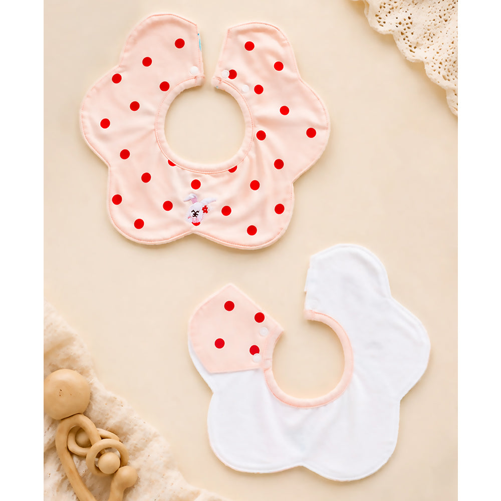 3PCS Set, Polka Rabbit Print Premium Adjustable Button Closure & Wide Shoulder Size Bibs