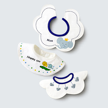 3PCS Set, Zoo Print Premium Adjustable Button Closure & Wide Shoulder Size Bibs