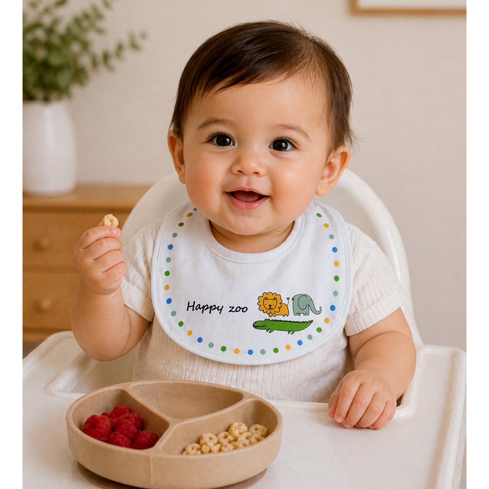 3PCS Set, Zoo Print Premium Adjustable Button Closure & Wide Shoulder Size Bibs