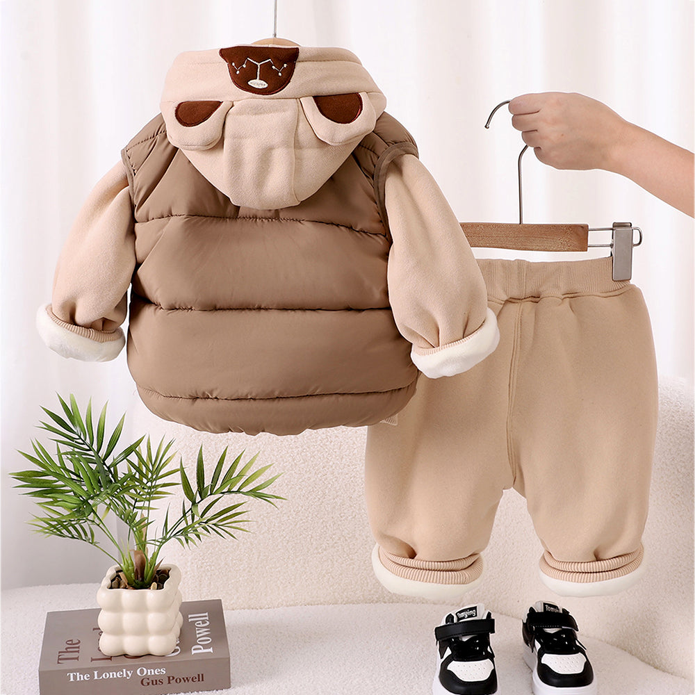 3 Pcs Winter Set, Beige Brown Paw, Hoodie, tshirt & Pants for Kids, Winterwear