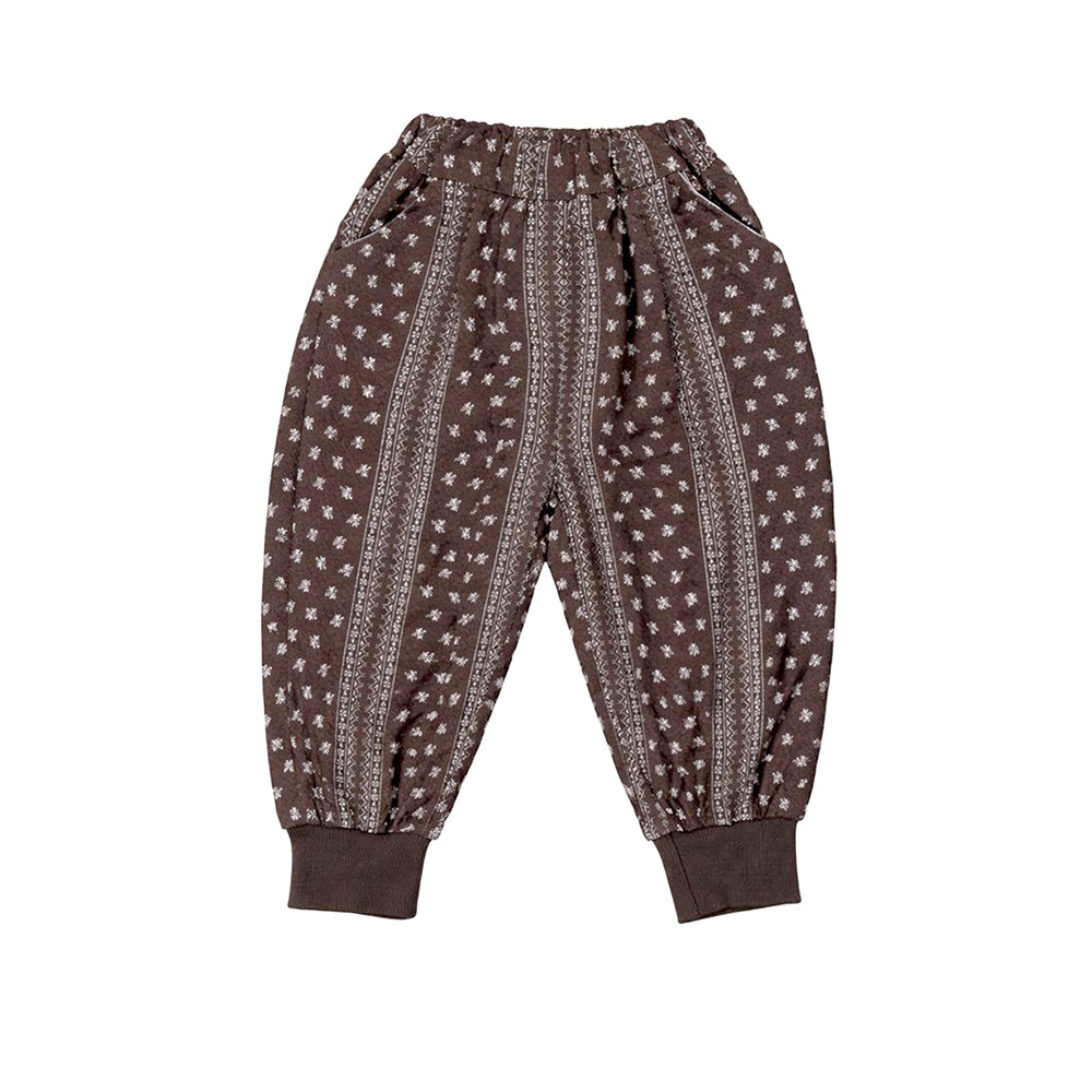 3 Pcs Set,Beige Vest with Double Button Detailing,Dark Brown Shirt & Printed Pants for Kids