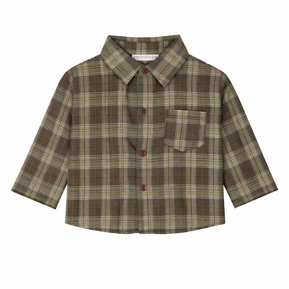 3 Pcs Set,High Collar Brown Knit Vest,Checkered Shirt & Pants for Kids
