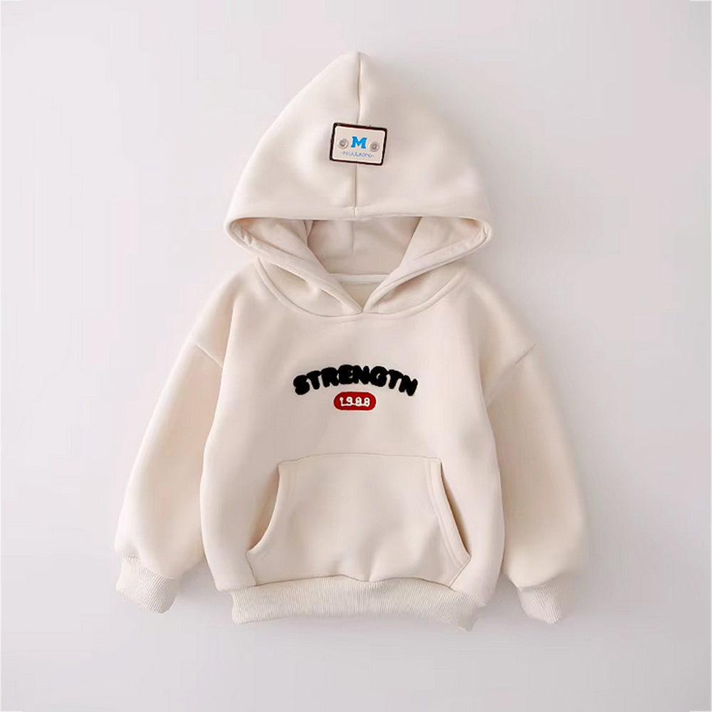 3 Pcs Set, Cream Long Ted Hoodie, Sleeveless Puffer Jacket with Pants for Kids, Winterwear