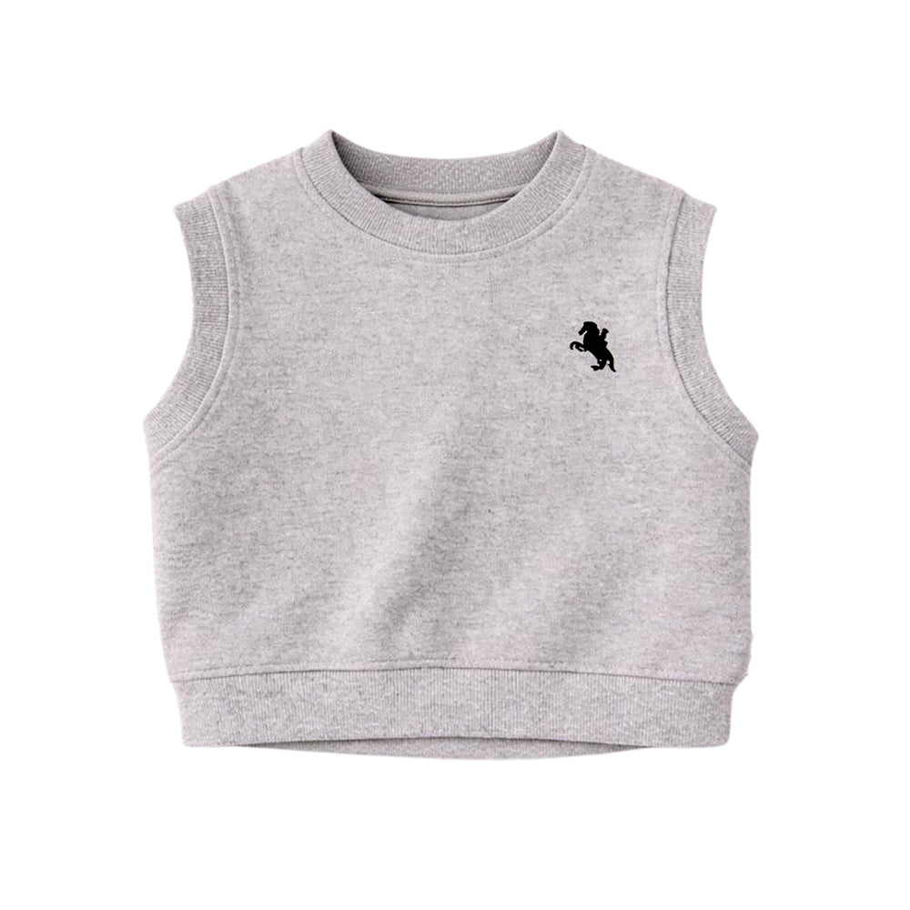 3 Pcs Set,Grey Horse Sweater Vest,Checkered Shirt & Denims set for Kids