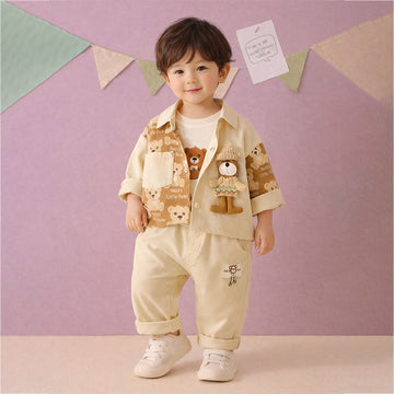 3pcs set, Happy Little Bear Jacket, T-shirt & Pants set for Kids